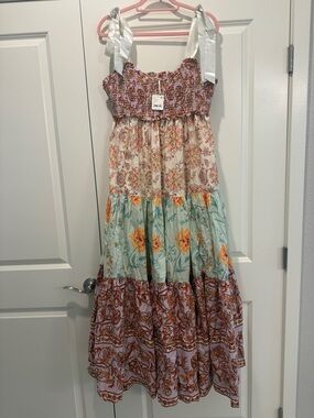 Free People Tiered Floral Maxi Dress in Cream, Mint, Orange, Rust